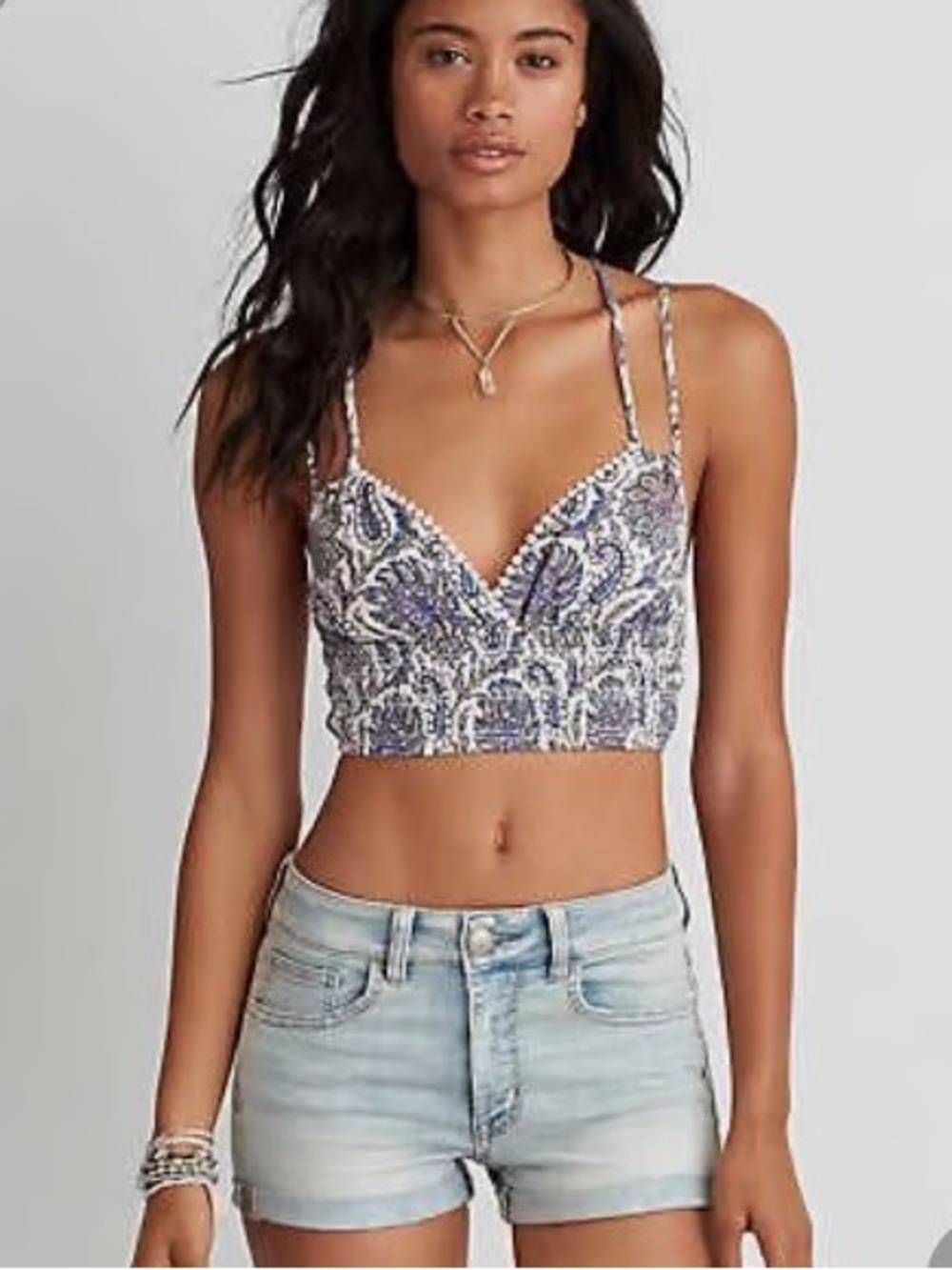 American Eagle Outfitters Smocked Paisley Cropped Cami Boho Festival Cottagecore